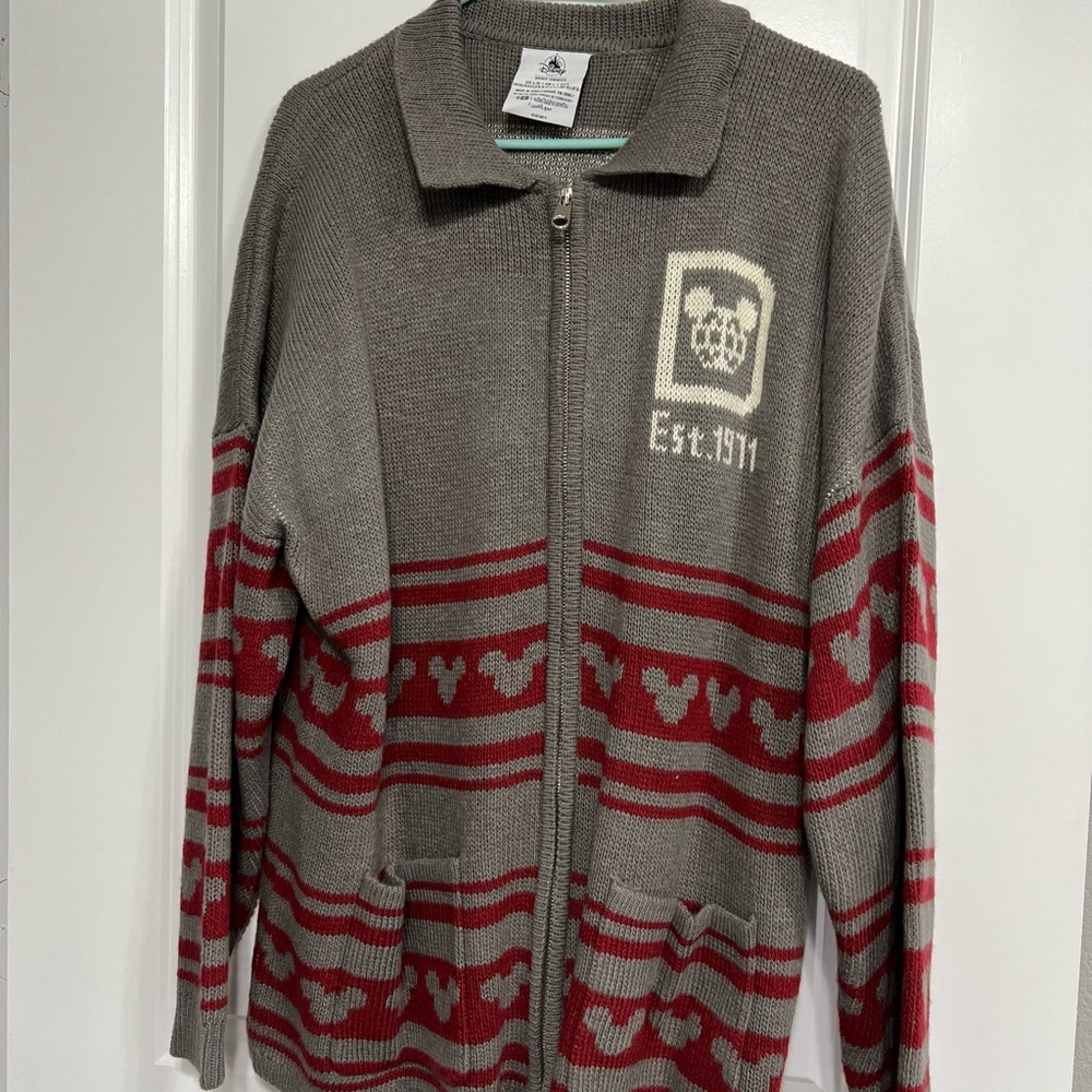 Walt Disney World Full Zip Cardigan Holiday Spirit Jersey - Red & Grey